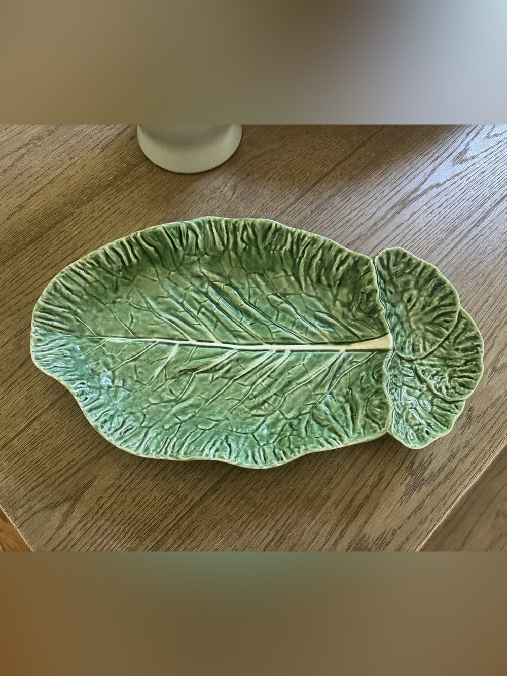 Bordallo Pinheiro Green Cabbage Chip Dip DividedLarge Serving Platter Tray